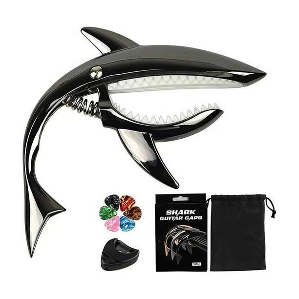Pleasure Guitar black Shark capo with 1 black pick holder & 6 picks multicolour Screw-on Guitar Capo