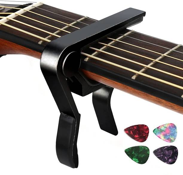 TechBlaze Guitar Capo for Acoustic Guitars Metal Alloy Capotastos One Handed Trigger Guitar Capo with free Picks for Acoustic Guitar, Electric and Ukulele Capo, Capo and Picks Combo Clutch Guitar Capo