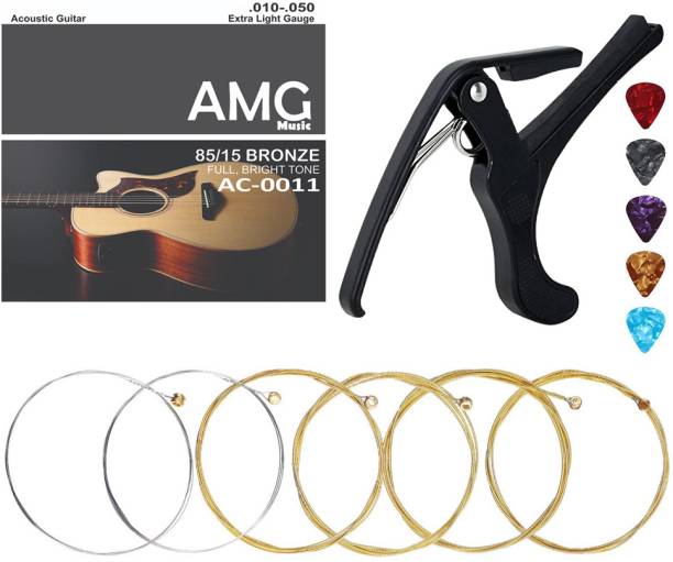 AMG Music Guitar String and Clip On Guitar Capo with 5 Plectrum Picks Clutch Guitar Capo Clutch Guitar Capo
