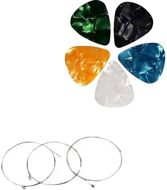 SG MUSICAL Combo of 5pcs Guitar Plectrum (0.46MM) And 1st, 2nd, 3rd Guitar String Guitar Pick