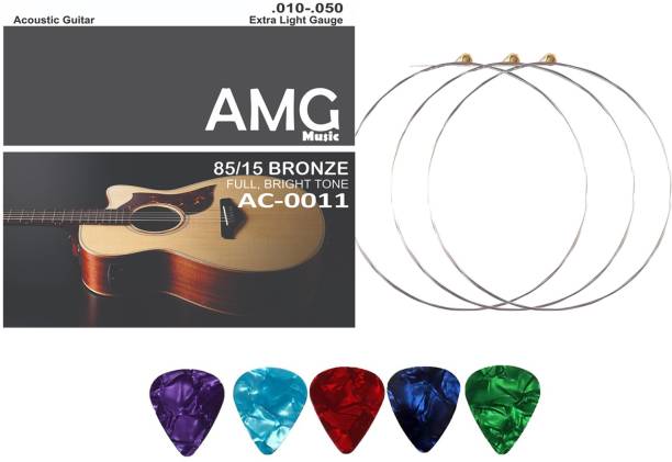 AMG Music Acoustic Guitar e 1st String Pack of 3 Light Stainless Steel e 1st String Set Guitar String