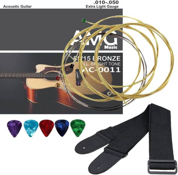 AMG Music Acoustic Guitar Strings Set Stainless Steel Replacement Guitar Strings with Guitar Belt Guitar String
