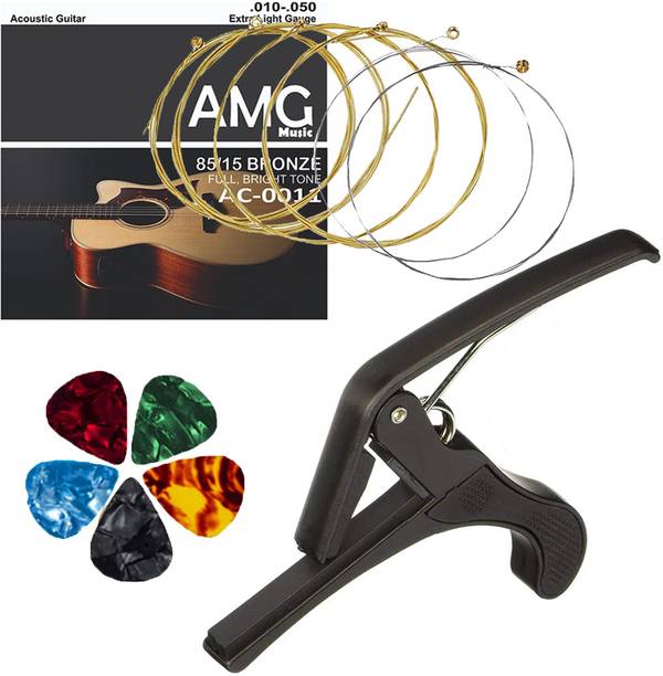 IMAGINEA Acoustic Acoustic Guitar String with Metal Alloy Guitar Capo Full Set with 5 Picks Guitar String