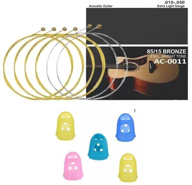 AMG Music Acoustic Full Light String Set 6 WITH 4 Silicone Finger Protector For Acoustic Guitar Guitar String