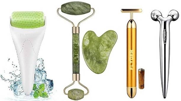 FLYDER 100% Natural Jade Roller-Gua Sha, T-Shape Massager, Ice Roller With 3D Massager.