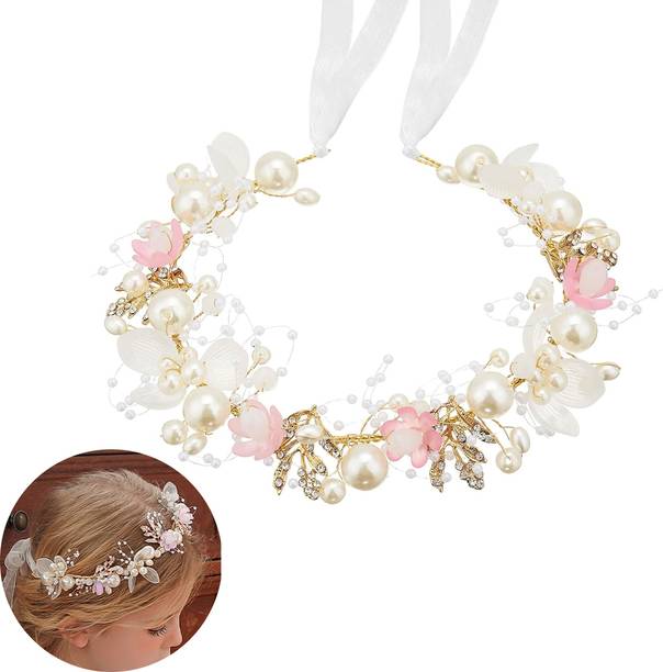 ELEPHANTBOAT Floral Pearl Tiara Hair Band for Girls Women Wedding and Party Accessory Head Band