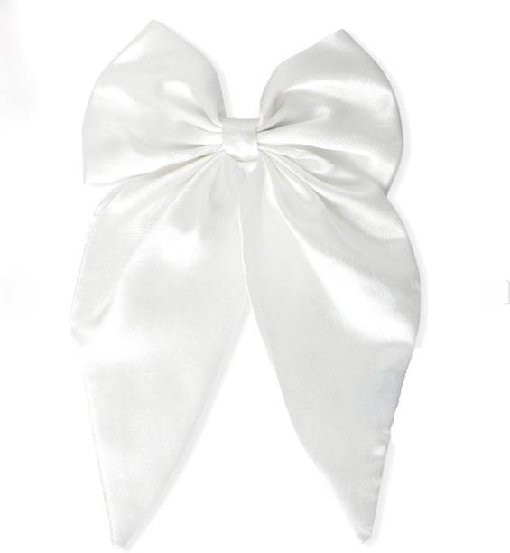 ड्रेसबेरी Big Satin Long Ribbon White Bow Hair Clip for Women Girls Hair Accessories z