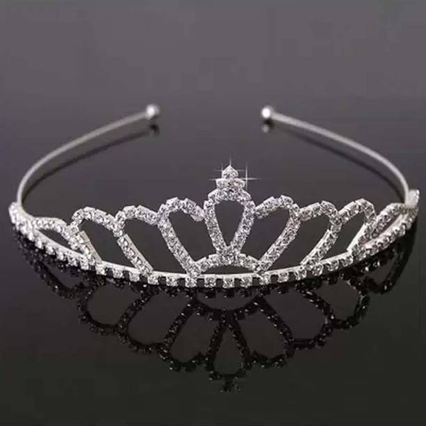 Myra Collection Silver Big Rhinestones & Zircons Princess Crown Head Band for Girls Head Band