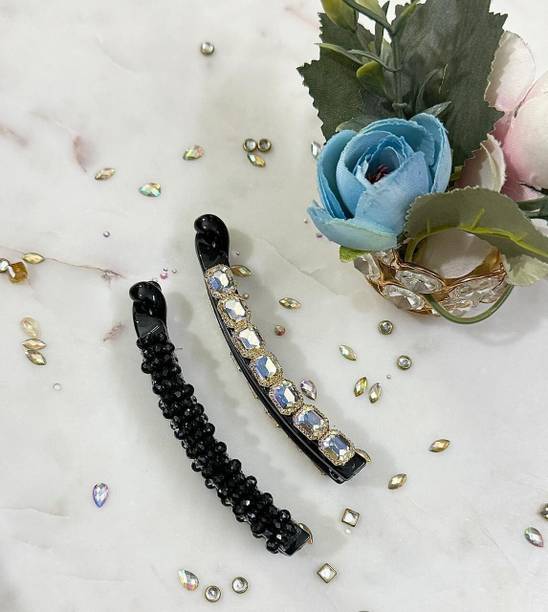 DEEPTI CHANDNA DESIGNS Black Crystal Banana Clip HairsGirl Ladies Fashionable Beauty Clamp Clip Banana Clip