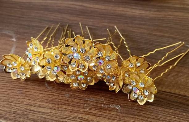 Shreeda Beautiful Golden Lilly Flower hair pins set of 12 Hair Pin