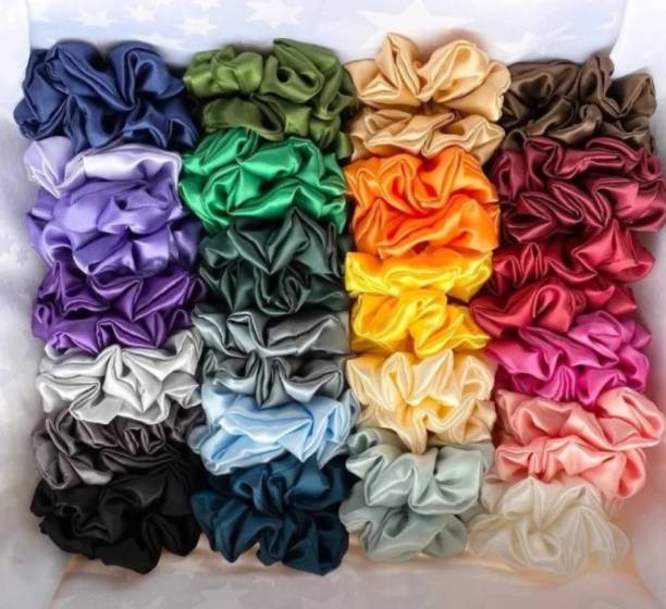 ABC 24 pcs big luxury satin scrunchies hair tais Rubber Band Price in India