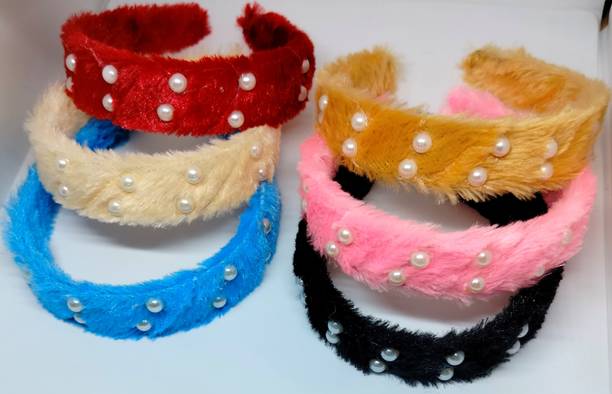 Golden Lion pearl premium quality soft fur hair band for girls and women multicolor 06 pcs Hair Band
