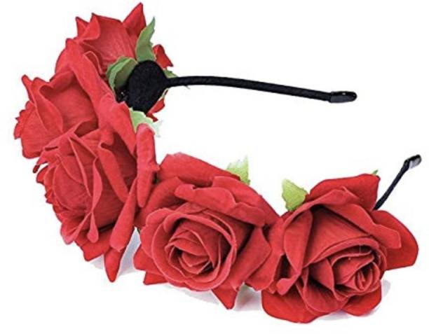 StyleShine Flower Headband Crown Wedding Headpiece Hair Hoop for Woman Girls (Red) Hair Band