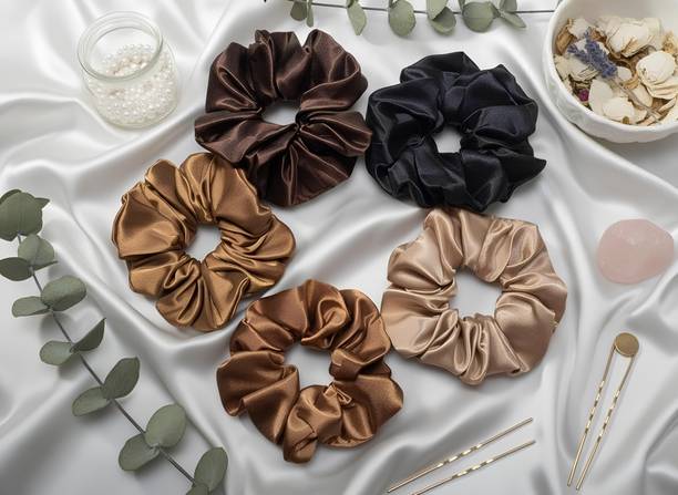 UNik Stories Luxury Satin Hair Scrunchies for Women, Hair Band | Rubber Band (Pack of 5) Hair Band