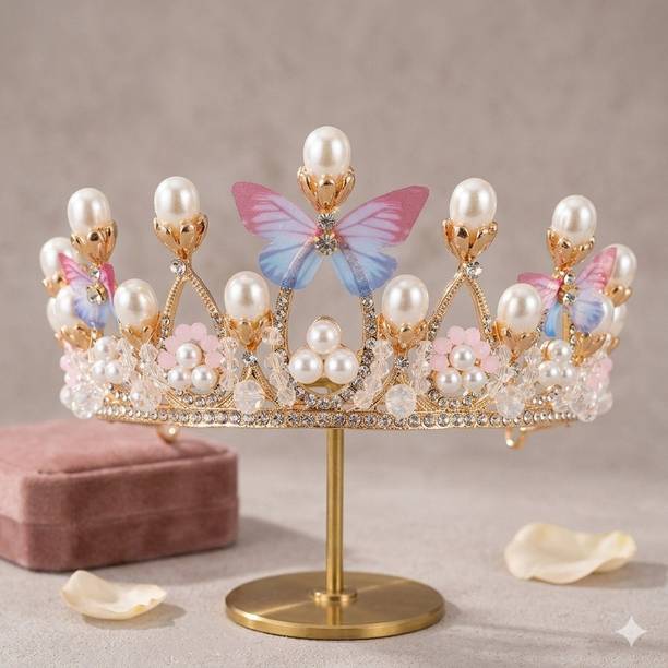 VA ENTERPRISE Fairy Tale Princess Crown Headband – Crystal Pearl Hair Jewelry Hair Band