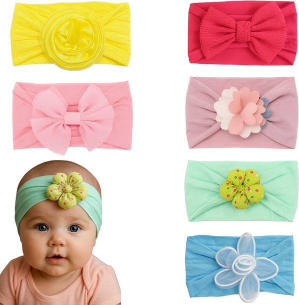 RAINBOW RETAIL Adorable Newborn Baby Girls Headbands Soft, Colorful & Stylish Designs Set Of 6 Head Band