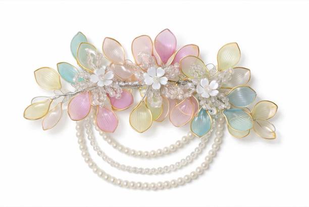 Treviyaa Pearl Floral Hair Broach for Women | Juda Bun Wedding Accessory Hair Accessory Set