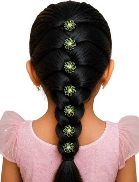 aalankaar studios Green Kundan Flower Hair Pins Girls & Women | Braids, Buns, Weddings & Festivals Hair Accessory Set