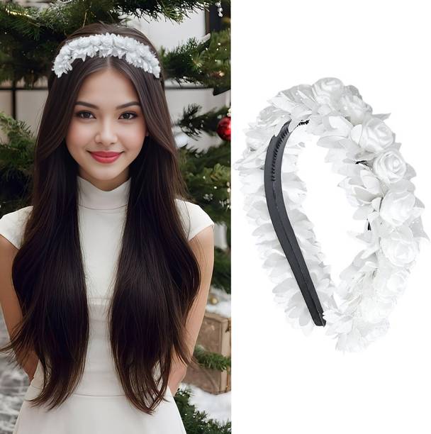 VIVIAN White Rose Floral Flower Crown Headband Flower Hair Wreath (White Color) Hair Band