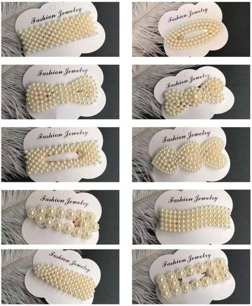 DN Creation Set of 10 Pearl Hair Claw Clips for Girls/Women Hair Clip