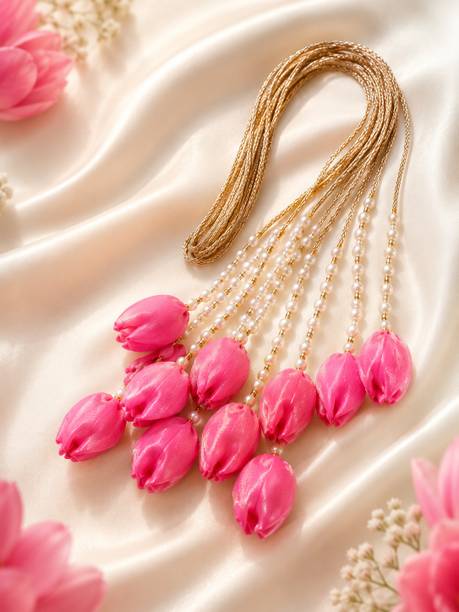 Noorzeen Premium Pink 10 Tulip Pearl Parandi Hair Accessory Set