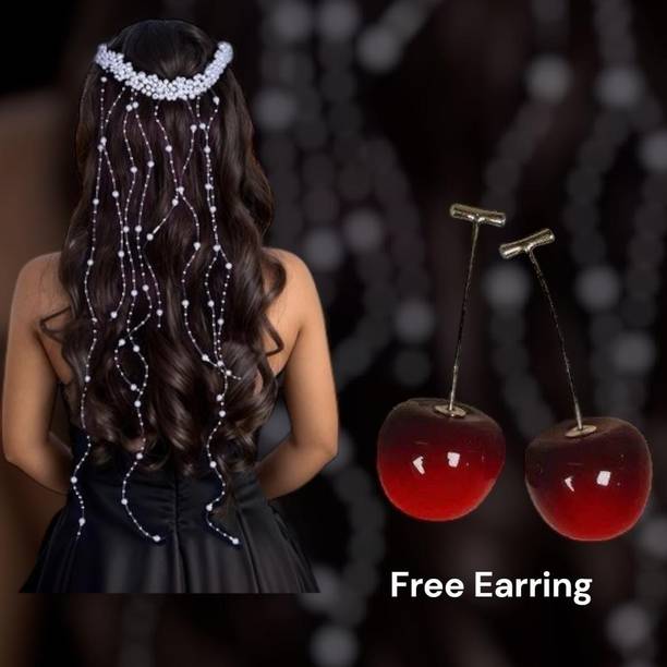 tbh silver tiara Hair Comb with Korean Style Red Cherry Drop Earrings hair combo