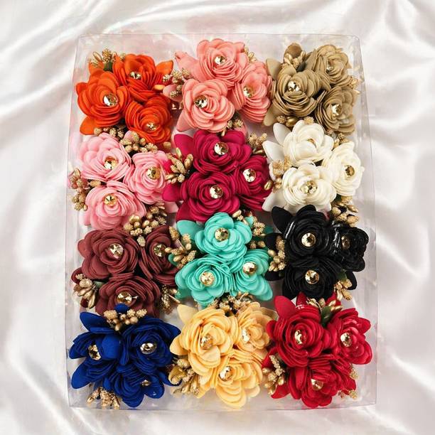 Myra Collection For Women/Flower Clips For Hair Decoration Flower For Women & Girls Set Of 12 Pc Hair Clip