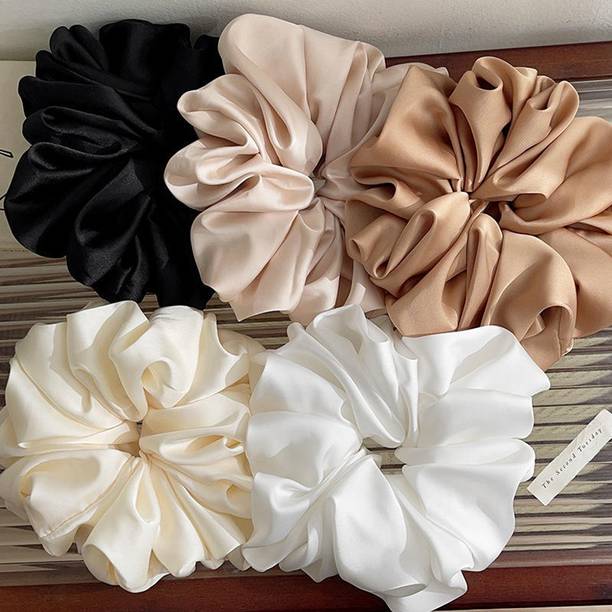 hummanbird Satin Hair Scrunchie Rubber Bands Large for Woman and Girls Set of 5 Rubber Band