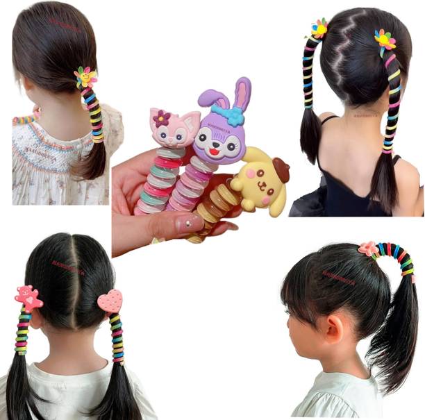 MANODHRUVA 3pcs Multicolor Spiral Rubberband for Kids, Teens, BraidedTelephone Cord Ties Rubber Band