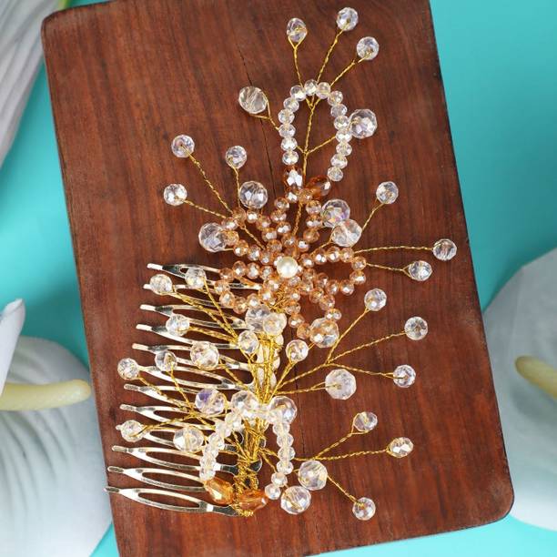 Mode Mania Statement Gold Plated Pearl Studded Floral Design Foldable Hair Accessory _B Head Band