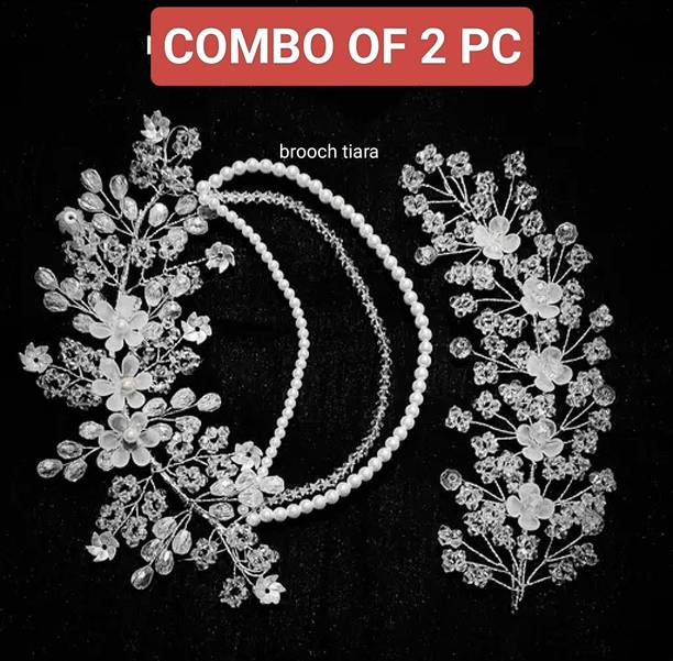 ZariDesigner silver white tiara crystal combo handmade beaded glassy finish Hair Band