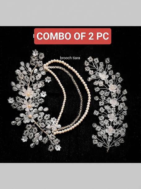 ZariDesigner silver white tiara crystal combo handmade beaded glassy finish Hair Band