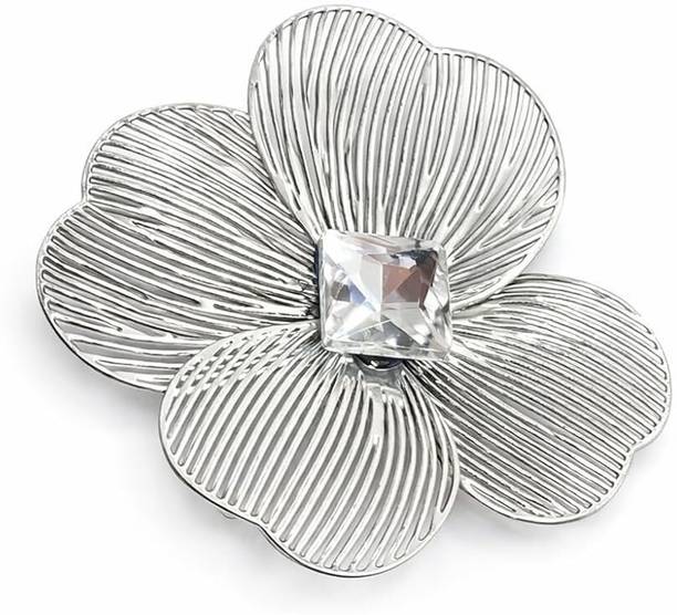 GLIMM Silver Hair Pin for Women & Girls, Floral Hair Clip with Crystal Stone pack of 6 Hair Pin