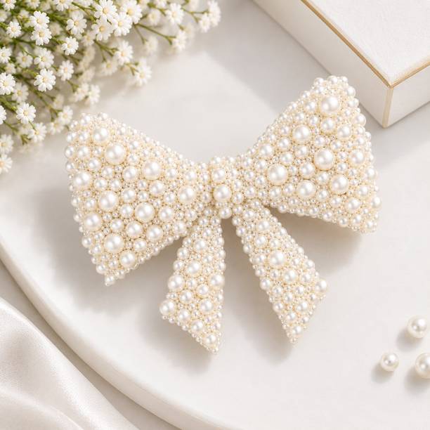 RangRiwaaz Elegant Pearl Bow Hair Clip | Girls & Women | (6.5x10cm) Hair Clip