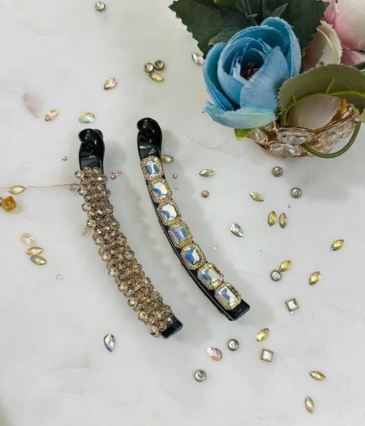 DEEPTI CHANDNA DESIGNS Rosegold Crystal Banana Clip HairsGirl Ladies Fashionable Beauty Clamp Clip Banana Clip