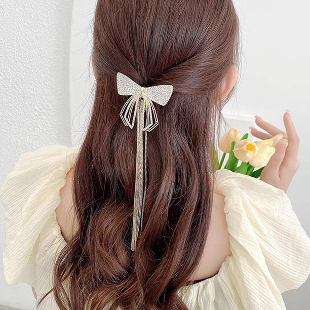 Glitchez Trendy Crystal Hair Clip Bow Rhinestones Barrette Girls & Women Metal Hair Clip Hair Clip