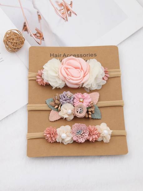 SYGA 3 Pcs Flower Stretchable Nylon Headband for Newborn Infant Toddlers Baby Head Band