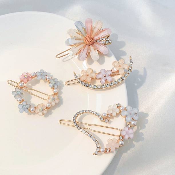 ASG 4 in 1 Card Crystal Resin Acrylic Side Bobby Pins/ Hair Clips for Girls Hair Pin