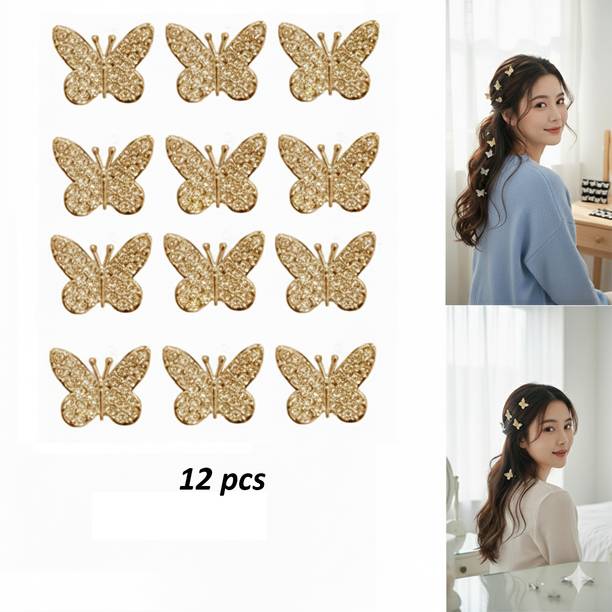 Shiresh Pearl Butterfly Stone Velcro Wedding Hair Accessories for women and girls 12 Pcs Hair Pin