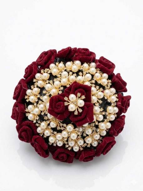 ISHVIKCREATIONS Maroon Pearl Bridal Bun SN_03 Bun