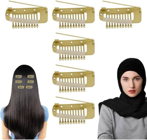 HONEY ACCESSORIES 6Pcs Chunni Dupatta Clips with Safety Pin, 10-Teeth Strong Chunni Grip Hair Clip Hair Pin