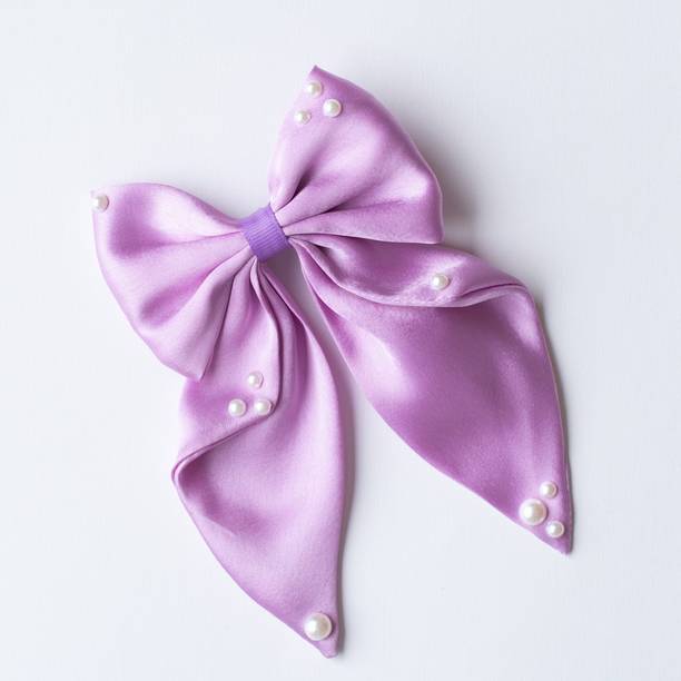 RibbonCandy Big fancy satin bow on alligator clip embellished with pearls - Light Purple Hair Clip