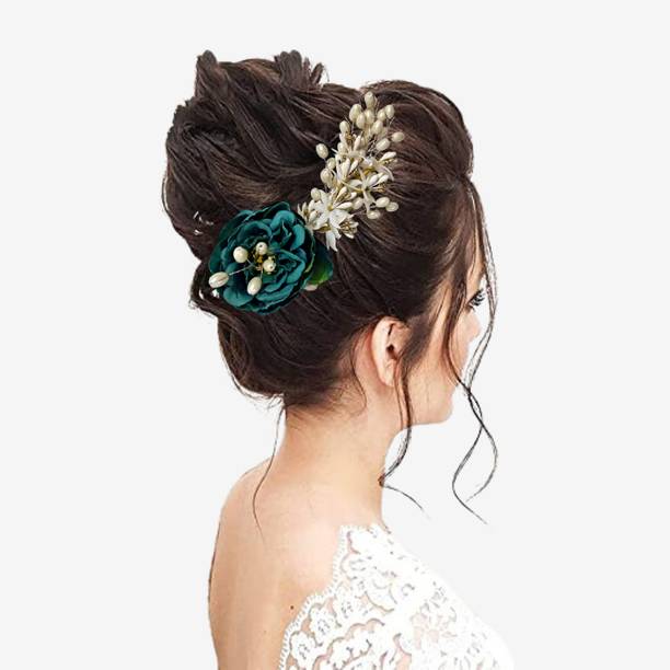 AccessoZone Premium Flower Hair Clip with Pearls for Juda, Bun & Bridal Look Hair Accessory Set