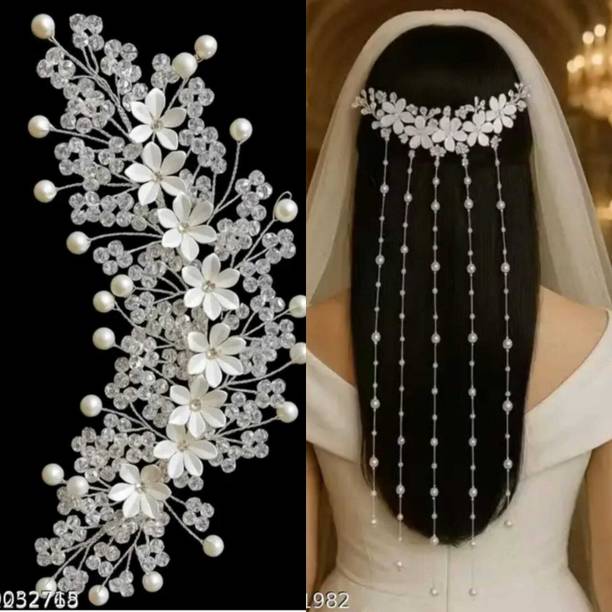 rukshar enterprises Flora Bloom Pink Crystal & Pearl Bridal Hair Accessory Set Hair Accessory Set