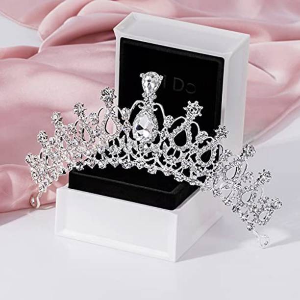 Rubela Tiara Silver Gold Plated Crown for Women Floral Crystal Studded Bridal Wedding Hair Band