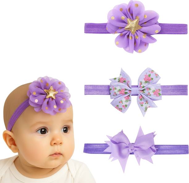NAISHAM Baby Girl Headbands Set – Soft Flower, Bow & Cute Minnie Designs – 3-Pack Head Band