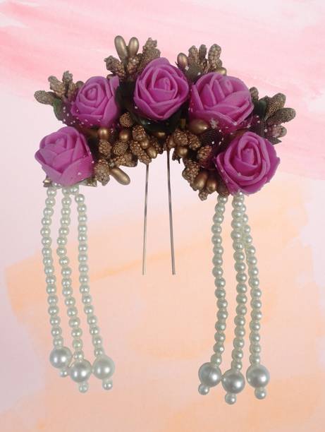 SMILEBAZAR Bridal Hair Bun Pin Accessories Fancy Latkan Juda Pins DARK PINK Rose 1 PC Hair Pin