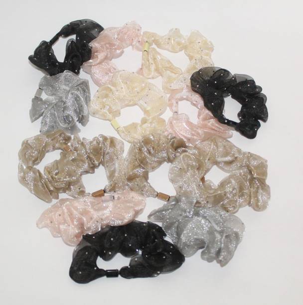 ALENE Net Organza Scrunchies for Women & Girls - Combo of 8 Rubber Band