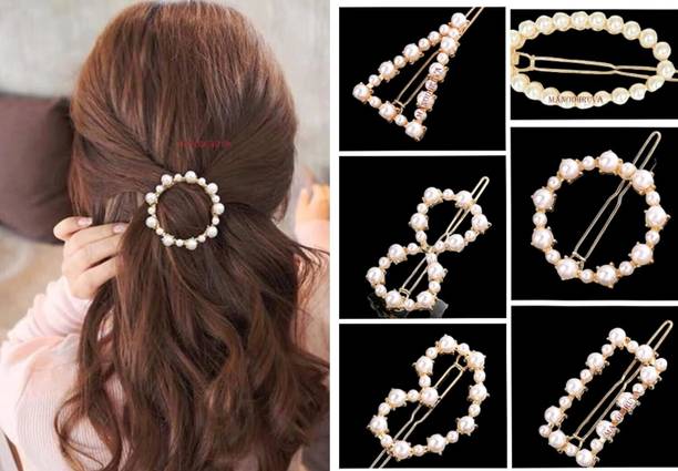 Blubby 4pcs Pearls Minimalist Hair Lock Pins, Metal Pearl Finish Hair Clip