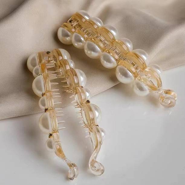 GLITZ & GLAMOUR 1Pcs Pearl Hair Clip Banana Clips Ponytail Holder Banana Hair Clips Banana Clip
